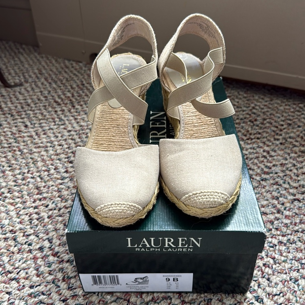 Woman’s Ralph Lauren Casandra Eucalyptus Linen Espadrille Size 9B - Tan